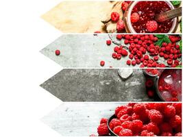 Food collage of raspberry . photo