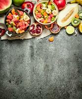 Tropical food . Fresh tropical fruit salad in bowls. photo