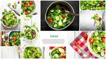 Food collage of green salad. photo