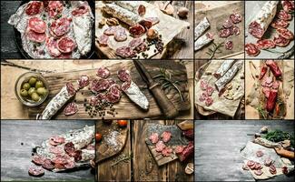 Food collage of salami . photo