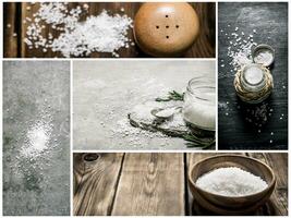 Food collage of salt . photo