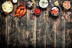 Different seafood on table. photo