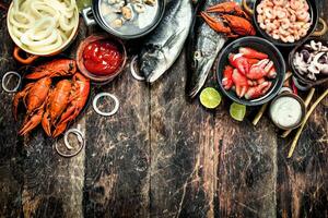 Different seafood on table. photo