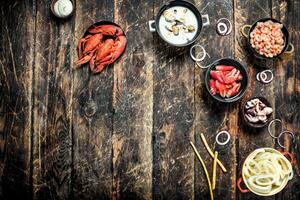 Seafood in bowls. photo