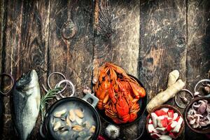 Different seafood on table. photo