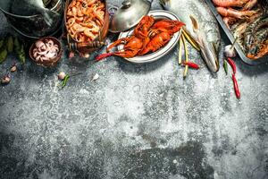 Different fresh seafood. photo