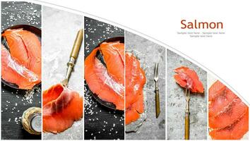 Food collage of slice salmon . photo