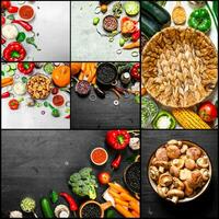 Food collage of slice vegetables . photo
