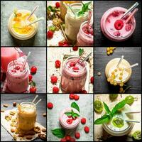 Food collage of berry smoothie . photo