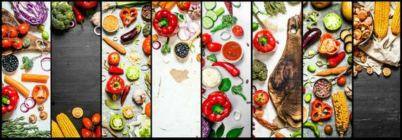 comida collage de rebanada vegetales . foto