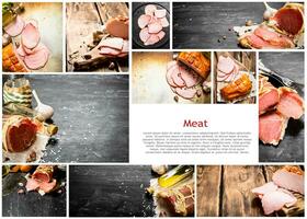 Food collage of ham. photo