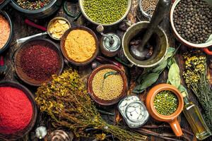 Various fragrant spices and herbs. photo