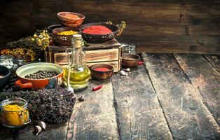 Various spicy spices and herbs. photo