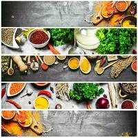 Food collage of indian spice and herb. photo