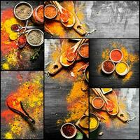 Food collage of indian spice and herb. photo