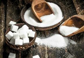 Sugar with a scoop in a bowl. photo