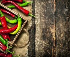 Hot pepper in an old tray. photo