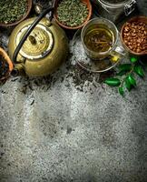 Different kinds of fragrant tea . photo