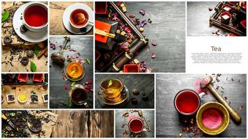 Food collage of tea . photo