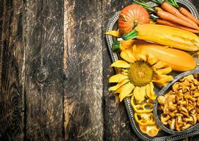 Organic food. Fresh mushrooms with vegetables. photo