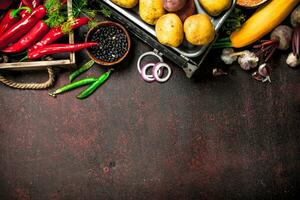 orgánico alimento. Fresco cosecha de legumbres y vegetales. foto