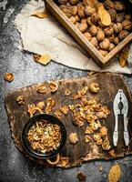 Shelled walnuts in bowl with Nutcracker photo