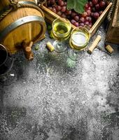 Wine background. Red and white wine from fresh grapes. photo