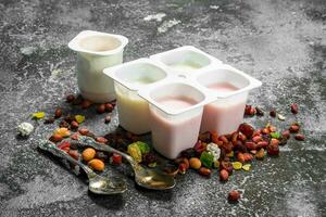 Fruit fresh yogurts. photo