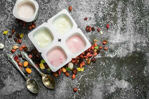 Fruit fresh yogurts. photo