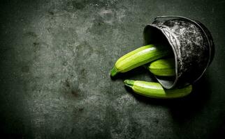 Fresh zucchini in the old pot. photo