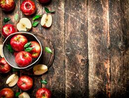 Red apples in an old bucket. photo