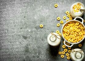 Fitness food. Corn cereal with milk. photo