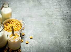 Fitness food. Corn cereal with milk. photo