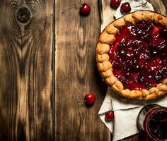Cherry pie with jam photo