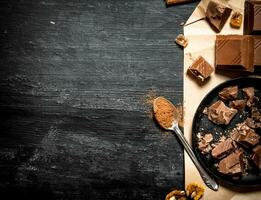 Milk chocolate with cocoa. photo