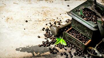 Vintage coffee grinder with pestle photo