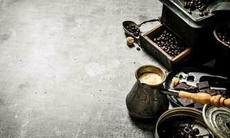 Coffee pot and different tools. photo