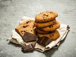 Oat biscuits with chocolate pieces. photo