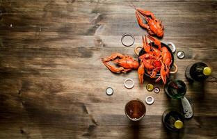 Fresh boiled crawfish with beer. photo