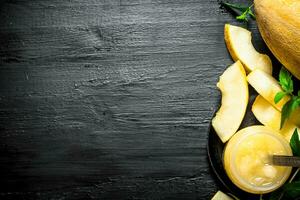 The juice from the melon with the mint leaves. photo