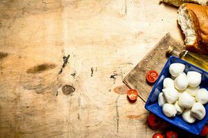 Mozzarella with fresh bread and tomatoes. photo