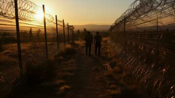 Shadowy figures divided by the relentless fences of Golan Heights photo