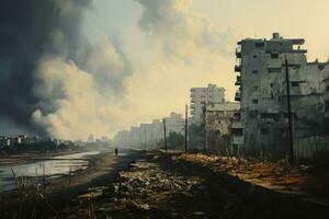 Smoke billows over barrier walls painting a haunting Gaza skyline photo