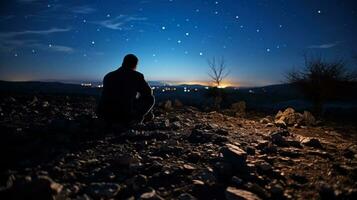 Lonely vigil Glimmering stars watch over a bomb cratered Syrian landscape photo