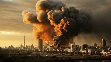 Smoke billows over barrier walls painting a haunting Gaza skyline photo