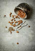 Nuts in the old pot. photo