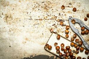 Nuts on the old tray. photo