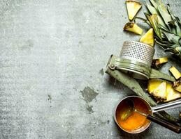 Pineapple jam with a manual juicer. photo