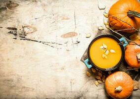 Cooked soup from a ripe pumpkin. photo