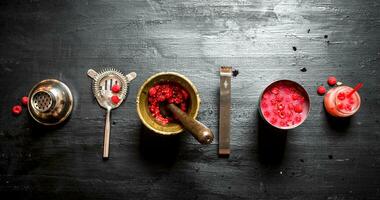 Summer cooling cocktail of wild raspberries. photo